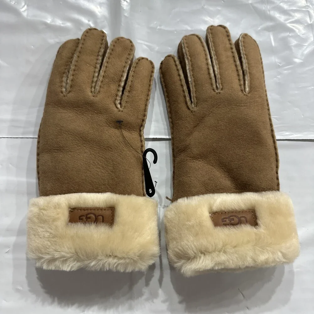 Ugg Gloves Women's Medium Chestnut Leather Sheepskin Seamed Touchscreen CEB757